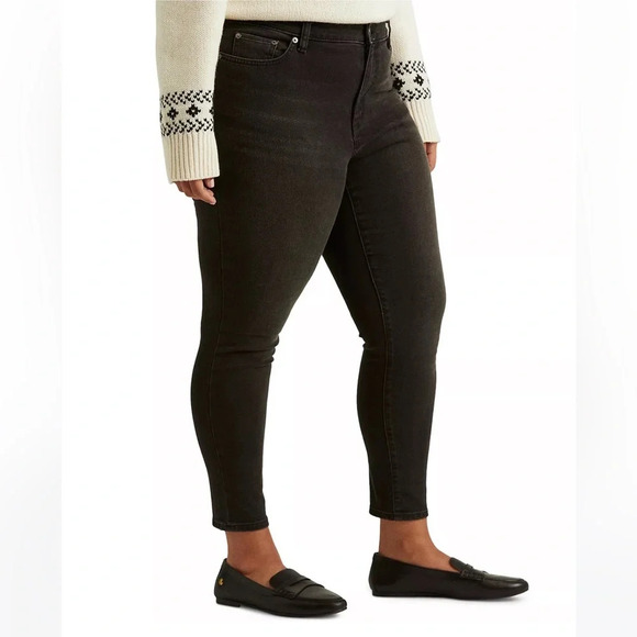 Lauren Ralph Lauren high-rise skinny ankle super stretch empire black wash jeans - Picture 5 of 7